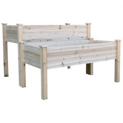 Deals 😉 Outsunny 45-in x 45 1/4-in x 30-in Natural Wood 2-Tier Raised Garden Bed 🧨