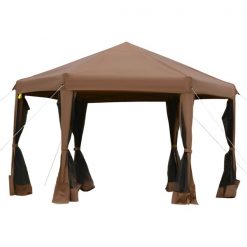 Discount ⌛ Outsunny 12 1/2-ft Hexagonal Dark Brown Polyester Pop-Up Canopy with Carrying Bag 🥰