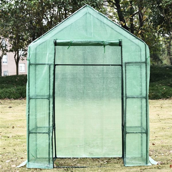 Coupon π Outsunny 4.7-ft L x 2.4-ft W x 6.4-ft H Green Greenhouse with Shelves π - Image 2