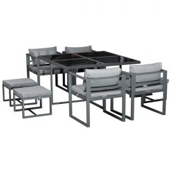 Best reviews of 👏 Outsunny 9-Piece Grey Frame Patio Dining Set with Grey Cushions ⌛