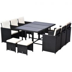 Outlet 🌟 Outsunny 11-Piece Black Frame Patio Dining Set with Off-White Cushions ❤️