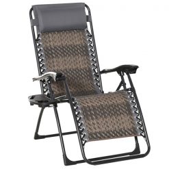 Wholesale 🛒 Outsunny Grey Rattan Metal Stationary Zero Gravity Chair with Woven Seat ⭐