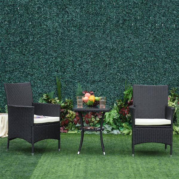 Deals 👏 Outsunny 3-Piece Black Frame Bistro Patio Set with White Cushions 🧨 - Image 2