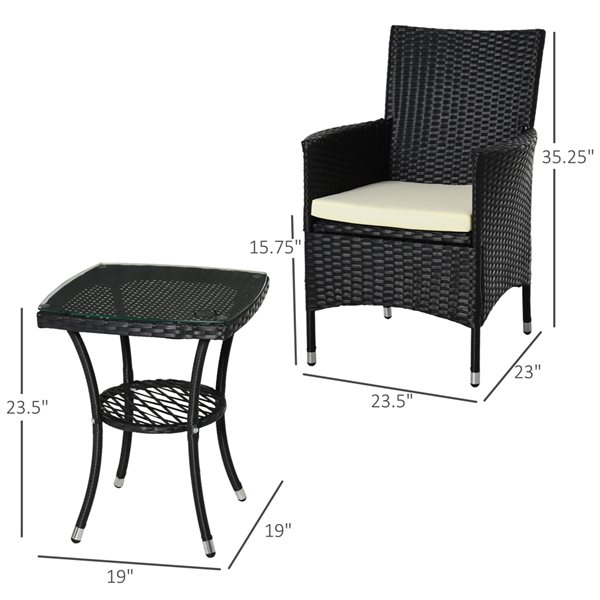Deals 👏 Outsunny 3-Piece Black Frame Bistro Patio Set with White Cushions 🧨 - Image 3