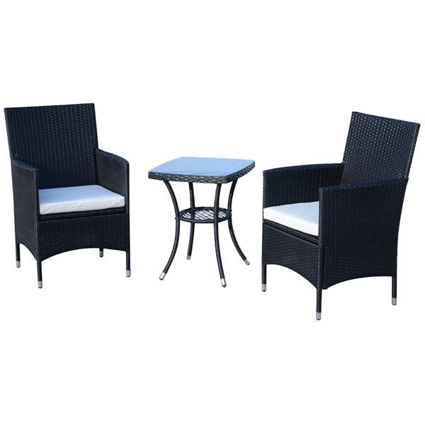 Deals 👏 Outsunny 3-Piece Black Frame Bistro Patio Set with White Cushions 🧨