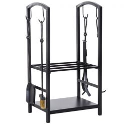Best deal 👏 Outsunny 15.7-in x 29.3-in Black Steel 2-Tier Firewood Rack with Tools ✔️
