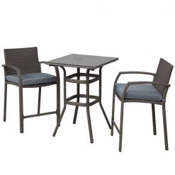New 🛒 Outsunny 3-Piece Grey Frame Bistro Patio Set with Grey Cushions 🌟