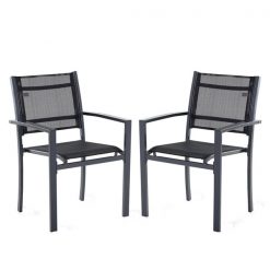 New ✨ Outsunny Black Metal Stationary Dining Chairs with Solid Seat - Set of 2 🔔