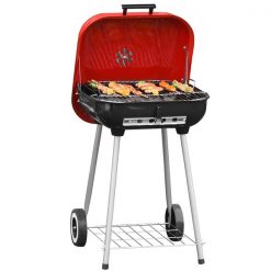 Promo 🎁 Outsunny 18-in Red Portable Kettle Charcoal Grill with Wheels 👏
