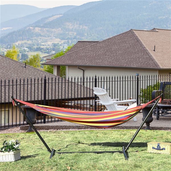 Cheapest 😉 Outsunny Blaney Multicoloured Cotton Hammock with Stand and Transport Bag 🔔 - Image 2