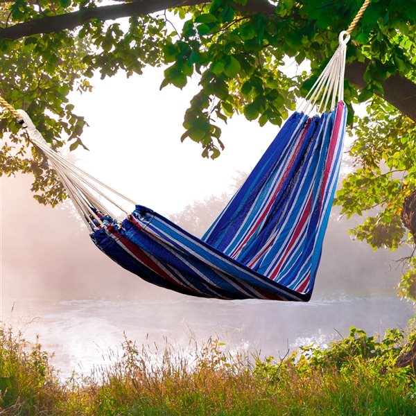 Deals 😀 Outsunny 82.7-in x 59.1-in Blue Cotton 2-Person Portable Hammock 👏 - Image 2