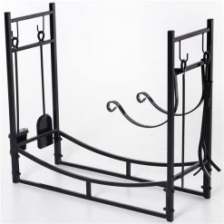 Deals 🔔 Outsunny 33-in x 30-in Black Wrought Metal Firewood Rack with Kindling Holder ✨