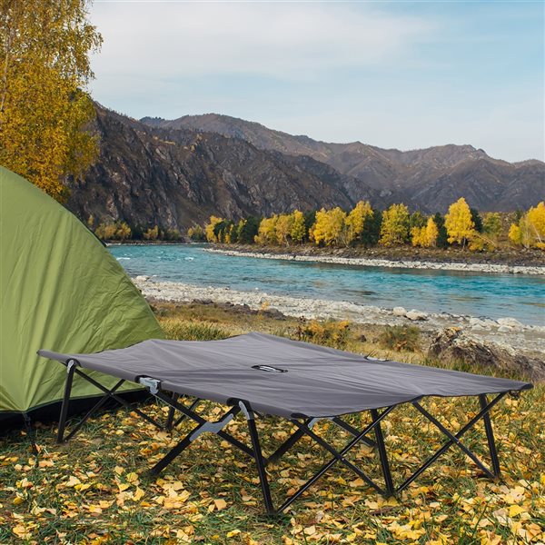 Best Pirce 💯 Outsunny 2-Person Grey Folding Polyester X-Large Cot 💯 - Image 2