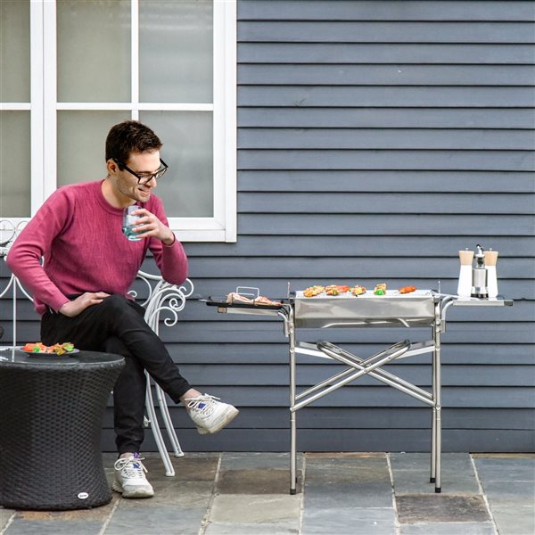 Coupon 😀 Outsunny Stainless Steel Folding Charcoal Grill with Removable Side Shelf ⭐ - Image 2