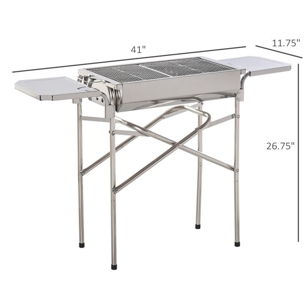 Coupon 😀 Outsunny Stainless Steel Folding Charcoal Grill with Removable Side Shelf ⭐ - Image 3
