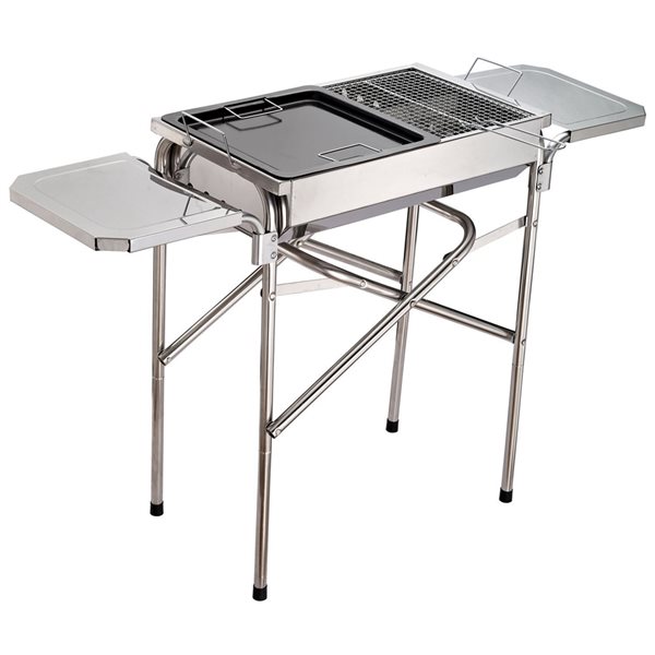 Coupon 😀 Outsunny Stainless Steel Folding Charcoal Grill with Removable Side Shelf ⭐ - Image 4