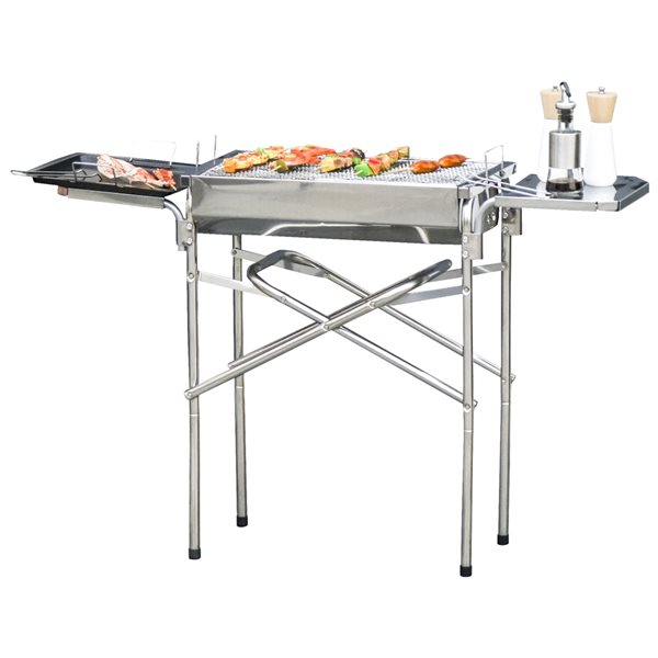 Coupon 😀 Outsunny Stainless Steel Folding Charcoal Grill with Removable Side Shelf ⭐