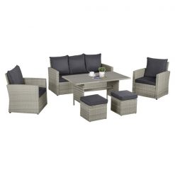 Cheapest 🔔 Outsunny 6-Piece Grey Frame Patio Dining Set with Grey Cushions 🧨