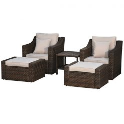 Buy 👏 Outsunny PE Rattan Beige Patio Conversation Set with Cushions Included - 5-piece 😀