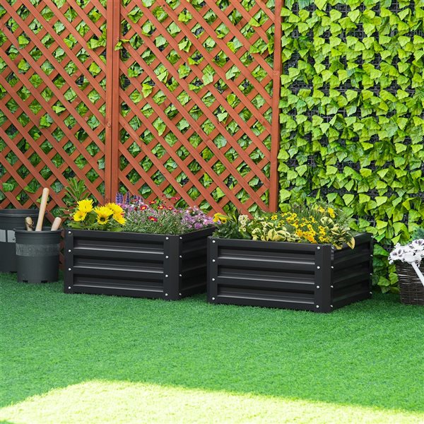 Best Sale 🧨 Outsunny 23.5-in W x 23.5-in L x 12-in H Grey Raised Garden Bed - 2-Pack 🥰 - Image 2