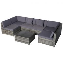 Promo 😍 Outsunny Rattan Grey 7-Piece Modular Patio Set with Coffee Table and Throw Cushions 🌟