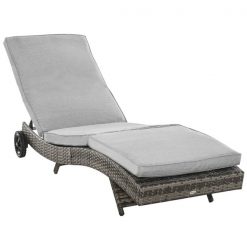 New ✨ Outsunny Rattan S-Shaped Chaise Lounge with Grey Cushioned Seat and Adjustable Backrest 🎁