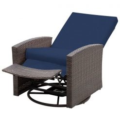 Brand new 👏 Outsunny Rattan Outdoor Swivel Recliner Chair with Blue Cushioned Seat ✔️
