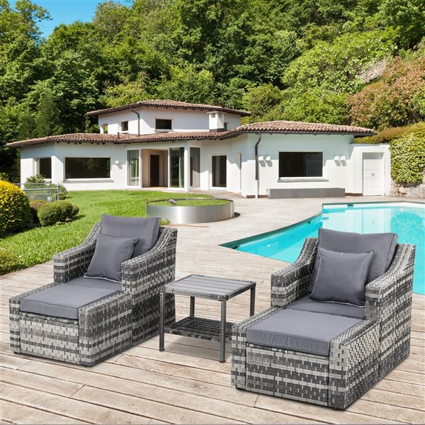 Best Pirce 🔥 Outsunny PE Rattan Grey Patio Conversation Set with Cushions Included - 5-piece 🤩 - Image 2