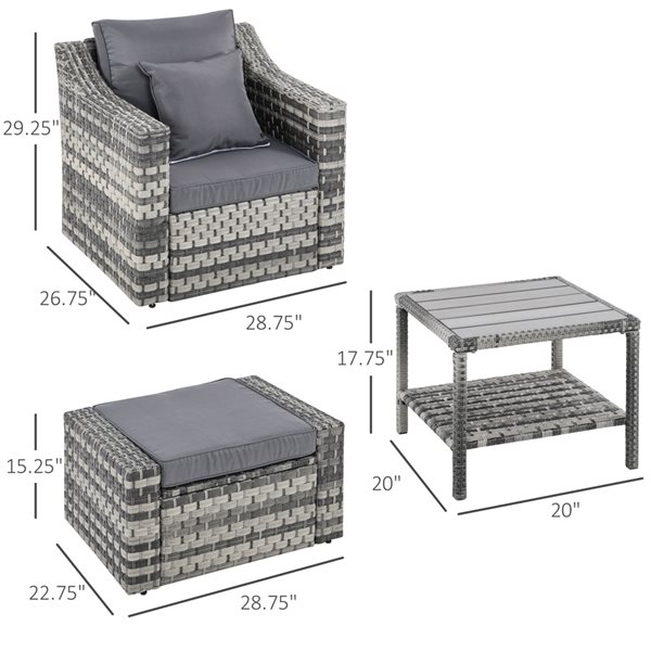 Best Pirce 🔥 Outsunny PE Rattan Grey Patio Conversation Set with Cushions Included - 5-piece 🤩 - Image 3