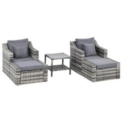 Best Pirce 🔥 Outsunny PE Rattan Grey Patio Conversation Set with Cushions Included - 5-piece 🤩