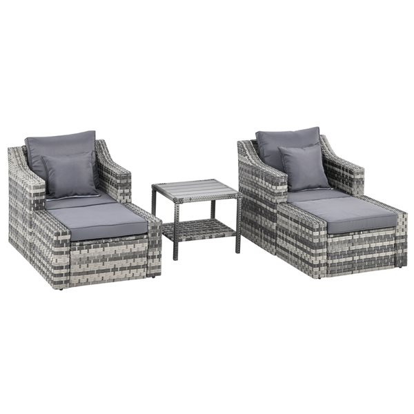 Best Pirce 🔥 Outsunny PE Rattan Grey Patio Conversation Set with Cushions Included - 5-piece 🤩