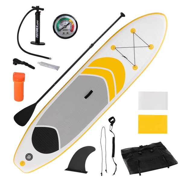 Flash Sale 🤩 Outsunny Inflatable Paddle Stand Up Board with Non-Slip Deck Board - Yellow 👏