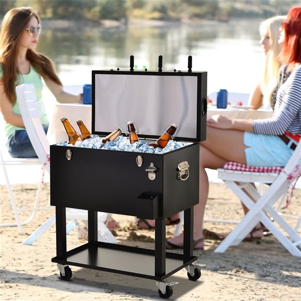 Deals ✔️ Outsunny 65 L Black Rolling Cooler Cart with Foosball Tabletop 👏 - Image 2