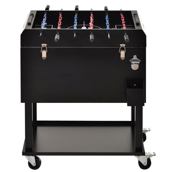 Deals ✔️ Outsunny 65 L Black Rolling Cooler Cart with Foosball Tabletop 👏