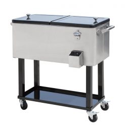Best deal π Outsunny 80-Quarts Stainless Steel Rolling Cooler Cart with Storage π