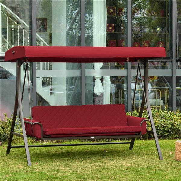 Budget 👏 Outsunny 3-person Red Steel Outdoor Swing ❤️ - Image 2