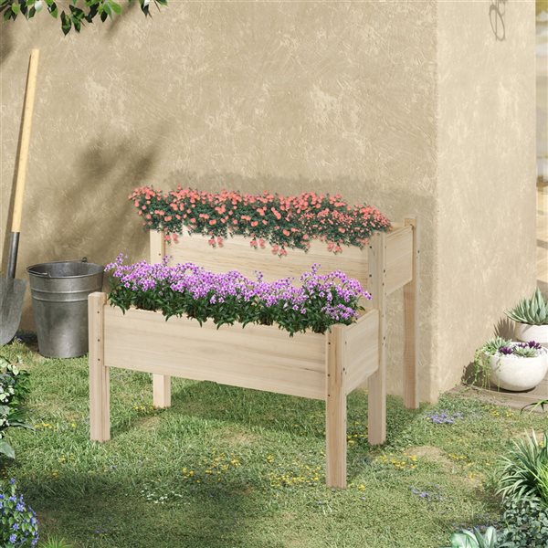 Cheap ๐ Outsunny 33.5-in x 33.75-in 2-Tier Wooden Raised Garden Bed โจ - Image 3