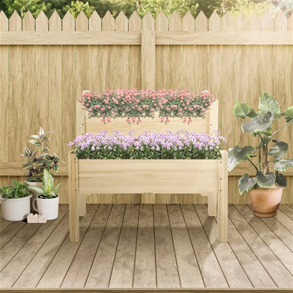 Cheap ๐ Outsunny 33.5-in x 33.75-in 2-Tier Wooden Raised Garden Bed โจ - Image 4