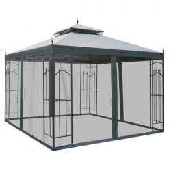 Discount 🎉 Outsunny Grey Metal Square Permanent Gazebo with Polyester Roof 9.8-ft x 9.8-ft 😀