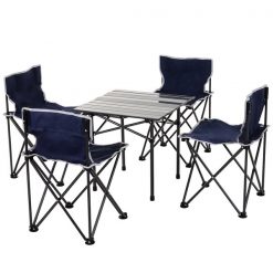 New β€οΈ Outsunny Folding Blue Camping Table with Aluminium Tabletop - 5-Piece π―