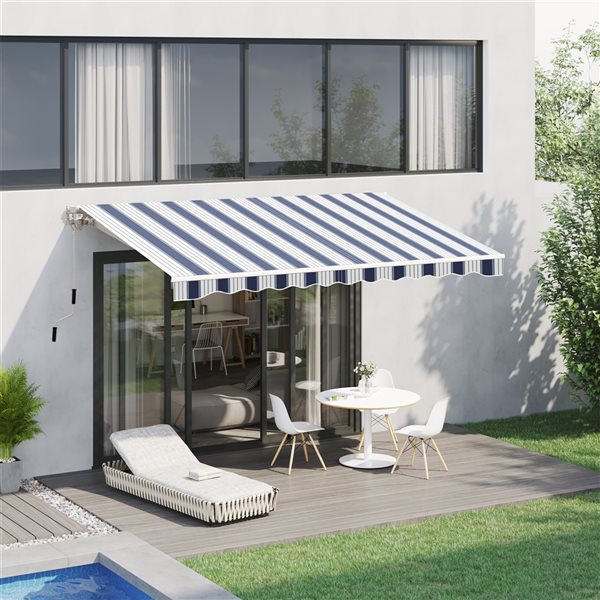 Budget 💯 Outsunny 8.2-ft x 6.6-ft Navy Blue and White Window/Door Manual Retraction Awning ❤️ - Image 2