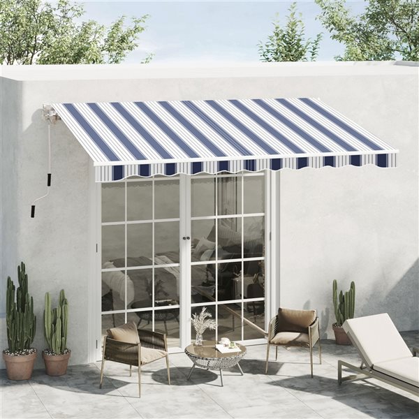 Budget 💯 Outsunny 8.2-ft x 6.6-ft Navy Blue and White Window/Door Manual Retraction Awning ❤️ - Image 3