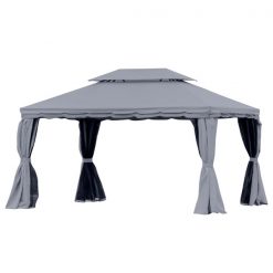 Top 10 🎉 Outsunny Grey Metal Rectangle Permanent Gazebo with Polyester Roof 12.1-ft x 8.9-ft 🔥