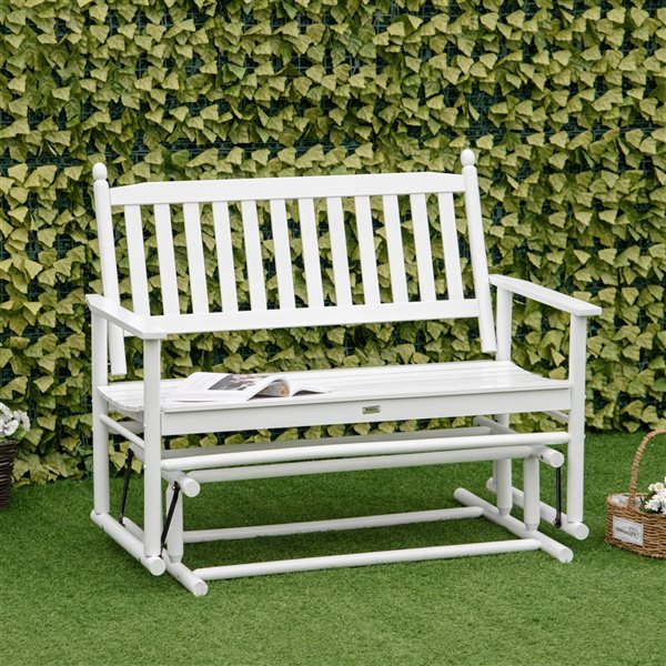 Budget 🤩 Outsunny 2-Person White Wood Outdoor Glider ✨ - Image 2