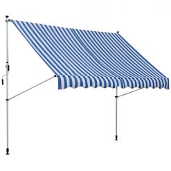 Hot Sale ⌛ Outsunny 9.8-ft x 4.9-ft Blue and White Window/Door Manual Retraction Awning ✨