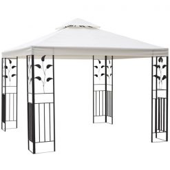 New π Outsunny White Metal Square Permanent Gazebo with Polyester Roof 9.7-ft x 9.7-ft π
