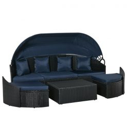 New 👏 Outsunny Rattan Outdoor Sofa with Dark Blue Cushions Included and Steel Frame 🧨