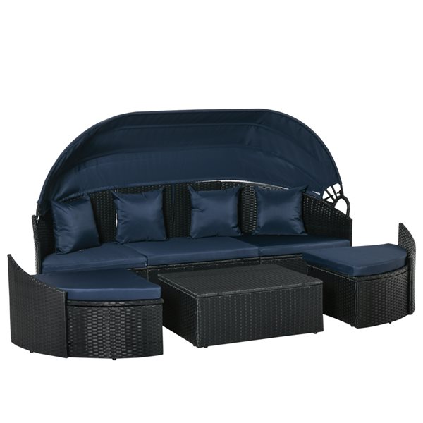 New 👏 Outsunny Rattan Outdoor Sofa with Dark Blue Cushions Included and Steel Frame 🧨