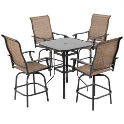 Best Pirce 🥰 Outsunny Brown Outdoor Patio Set with Umbrella Hole - 5-Piece 👍