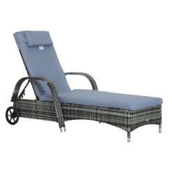 Best reviews of 🤩 Outsunny Grey Rattan Metal Stationary Chaise Lounge Chair with Blue Cushioned Seat ✔️